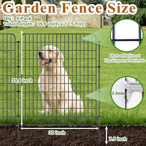 Decorative Metal Dog Fence for Yard, 36in H x 25ft L, Rustproof No Dig Y369