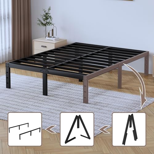 Full Metal Bed Frame 14 Inch Tall Heavy Duty Black Steel Slats Platform J736200