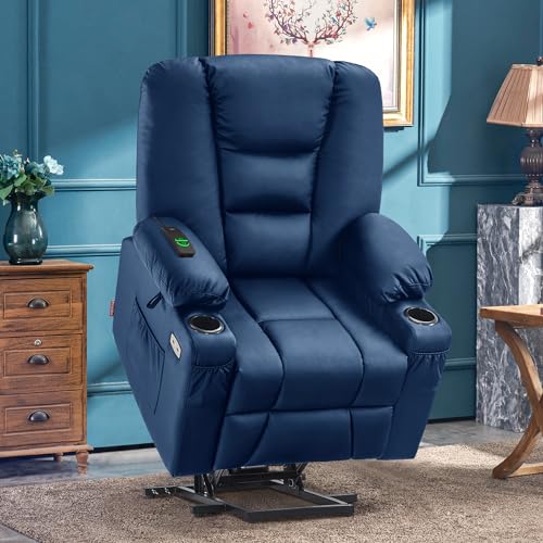 MCombo Small Power Lift Recliner Chair with Massage and Heat, Faux Leather, Dark Brown E441