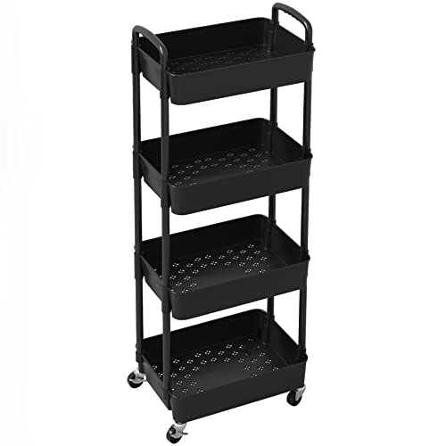 Sywhitta 3-Tier Plastic Rolling Utility Cart with Handle, Black F220270