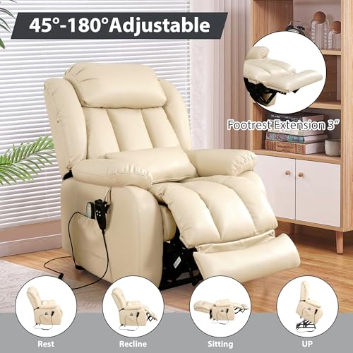 EDILLY Genuine Leather Power Lift Recliner Chair with Massage and Heating, Brown C901