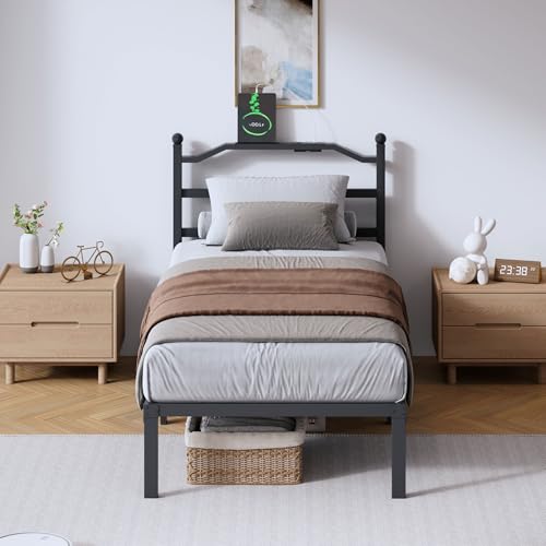 Full Metal Bed Frame 14 Inch Tall Heavy Duty Black Steel Slats Platform J736200