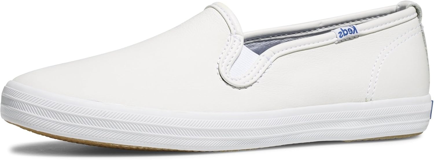 Keds Women's Champion Slip on Sneaker, White Leather, 8.5 Narrow
