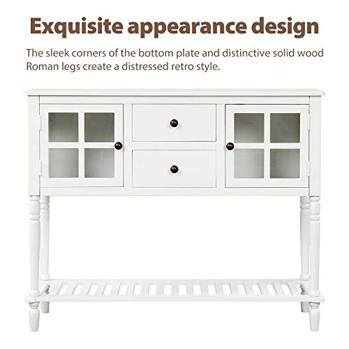 Buffet Sideboard Console Table with 2 Drawers, 2 Cabinets & Glass Doors, Antique Navy R9763