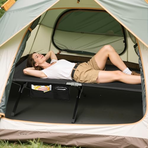 WLIVE Military Camping Cot, Portable Folding Cot with Carry Bag, Supports 300 Lbs, Silver Greige R758042