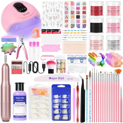 Acrylic Nail Kit with liquid Monomer,6 colors Acrylic powder,UV Lamp Acrylic for Beginners with Everything Nail Supplies (Pink)