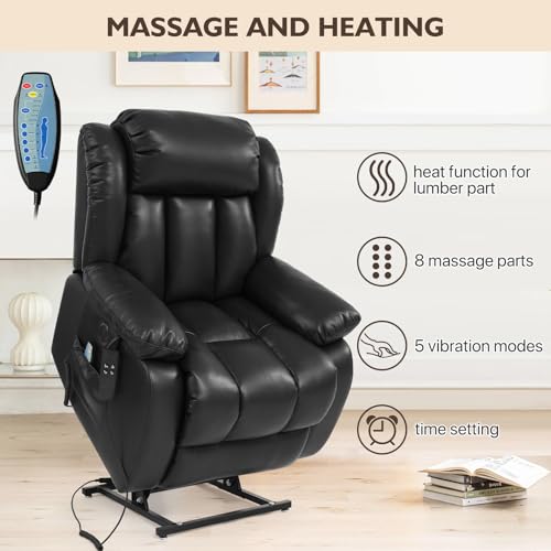 EDILLY Genuine Leather Power Lift Recliner Chair with Massage and Heating, Brown C901