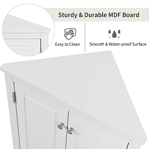 Corner Storage Cabinet, Wood Triangle Bathroom Cabinet with Adjustable Shelves, Grey G100663