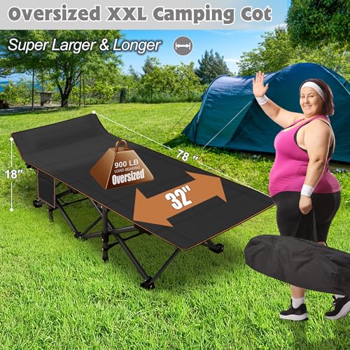 ABORON Folding Camping Cot with Mat for Adults, Heavy Duty Outdoor Bed with Carry Bag C211720