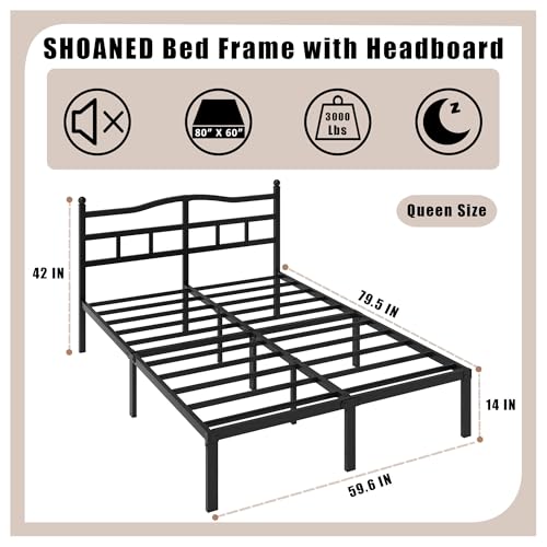 Full Metal Bed Frame 14 Inch Tall Heavy Duty Black Steel Slats Platform J736200