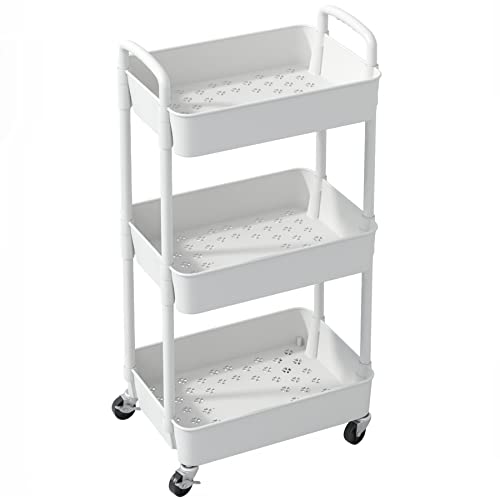 Sywhitta 3-Tier Plastic Rolling Utility Cart with Handle, Black F220270