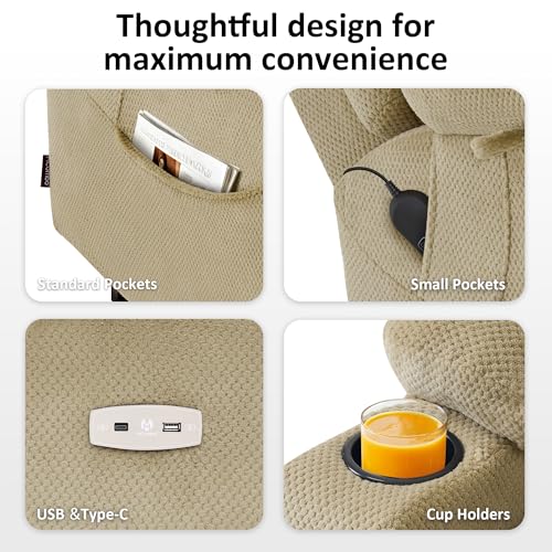 MCombo Large Triple Motor Power Lift Recliner Chair with Massage and Dual Heating, Grey D316