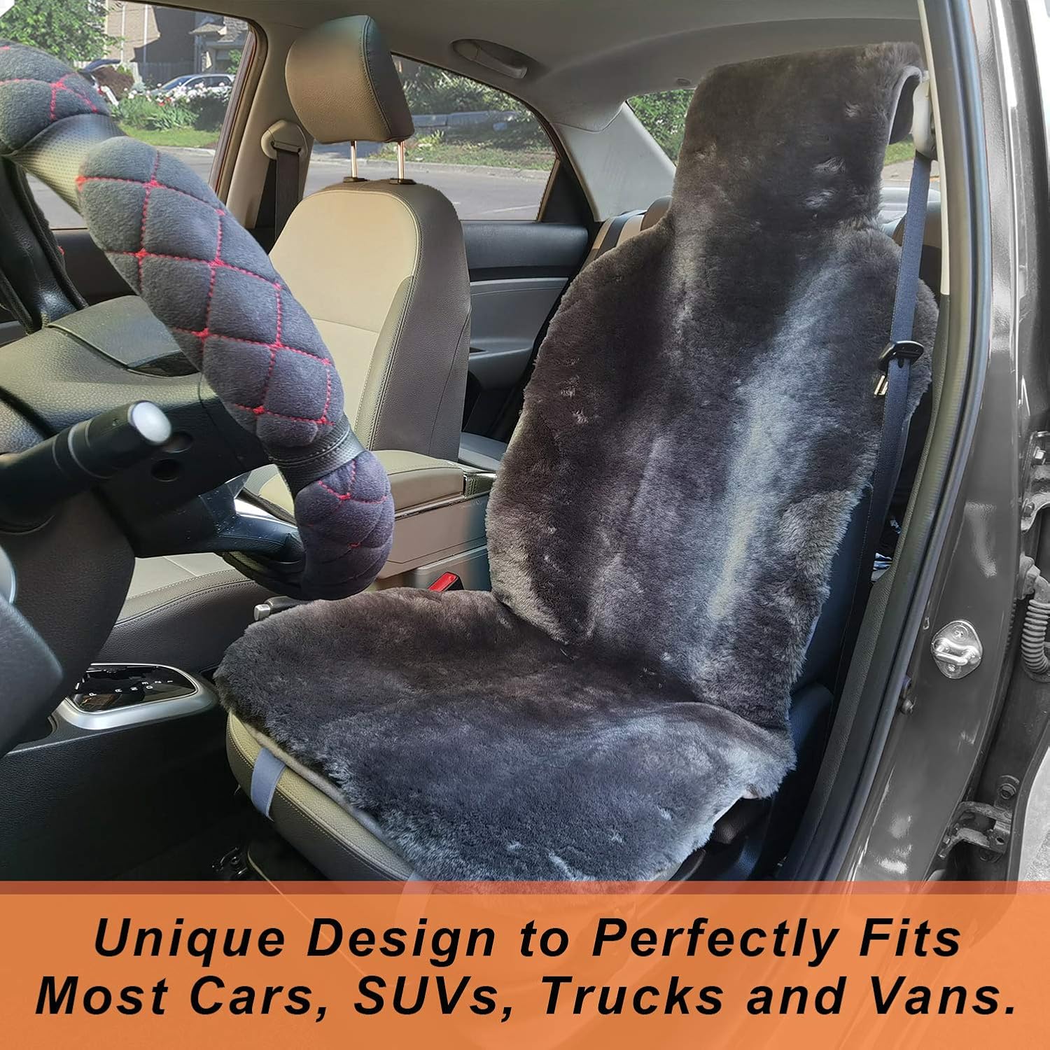 Genuine Australian Sheepskin Seat Cover Universal Fit Charcoal O302462