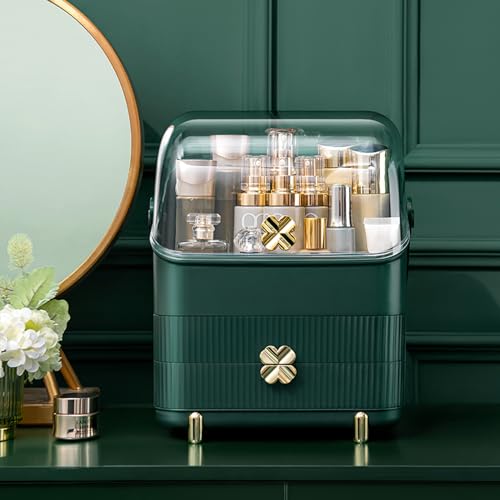 SUNFICON 3 Tiers Makeup Organizer with Dust Free Cover and Drawers, Ivory White F725731
