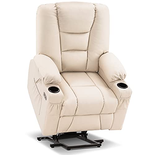 MCombo Small Power Lift Recliner Chair with Massage and Heat, Faux Leather, Dark Brown E441