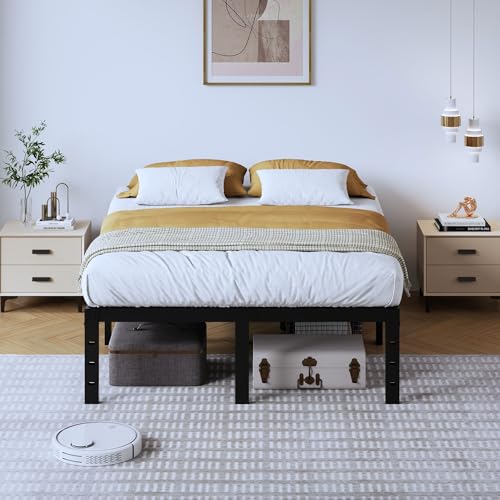 Full Metal Bed Frame 14 Inch Tall Heavy Duty Black Steel Slats Platform J736200