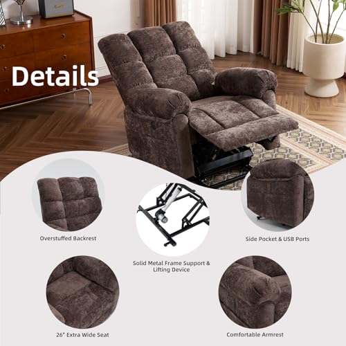 Oversized Power Lift Recliner Chair with Massage and Heat for Elderly, Beige R7985