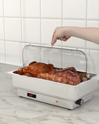 9QT Electric Chafing Dish Set with Temperature Control, Roll Top Stainless Steel Buffet Server M185928