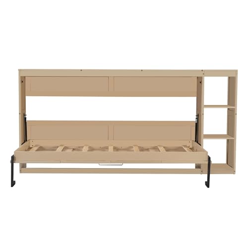 Murphy Cabinet Bed Frame with Charging Station, Full-Size Foldable Wall Bed Z526