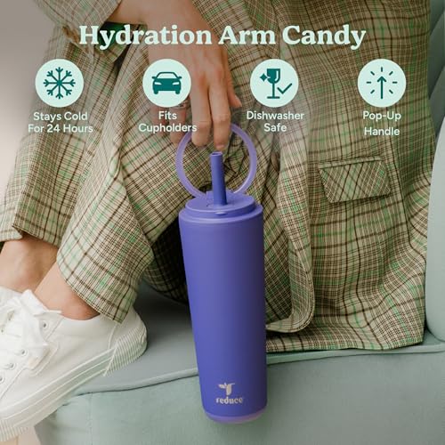 Halo 32 oz Stainless Steel Vacuum Insulated Tumbler with Flip Handle Lid, Lilac Bud H350