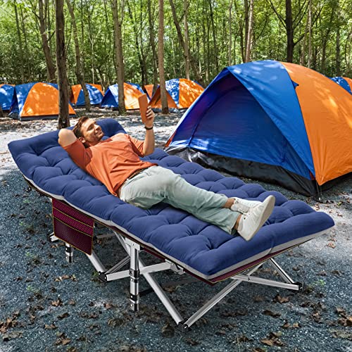 ABORON Folding Camping Cot with Mat for Adults, Heavy Duty Outdoor Bed with Carry Bag C211720