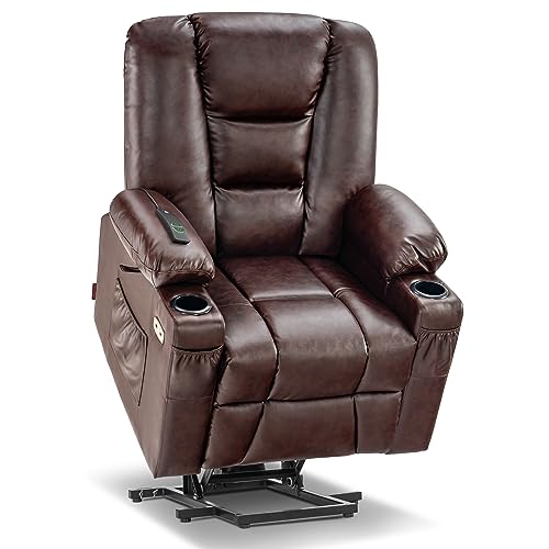 MCombo Small Power Lift Recliner Chair with Massage and Heat, Faux Leather, Dark Brown E441