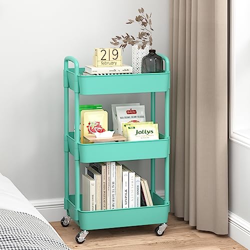 Sywhitta 3-Tier Plastic Rolling Utility Cart with Handle, Black F220270