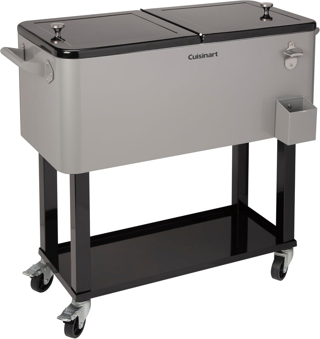 Cuisinart CCC-3517 Portable 80-Quart Outdoor Cooler Cart with Dual-Sided Lid, BBQ Cart with Bottle Opener (Fits 100 Cans or 50 Bottles)