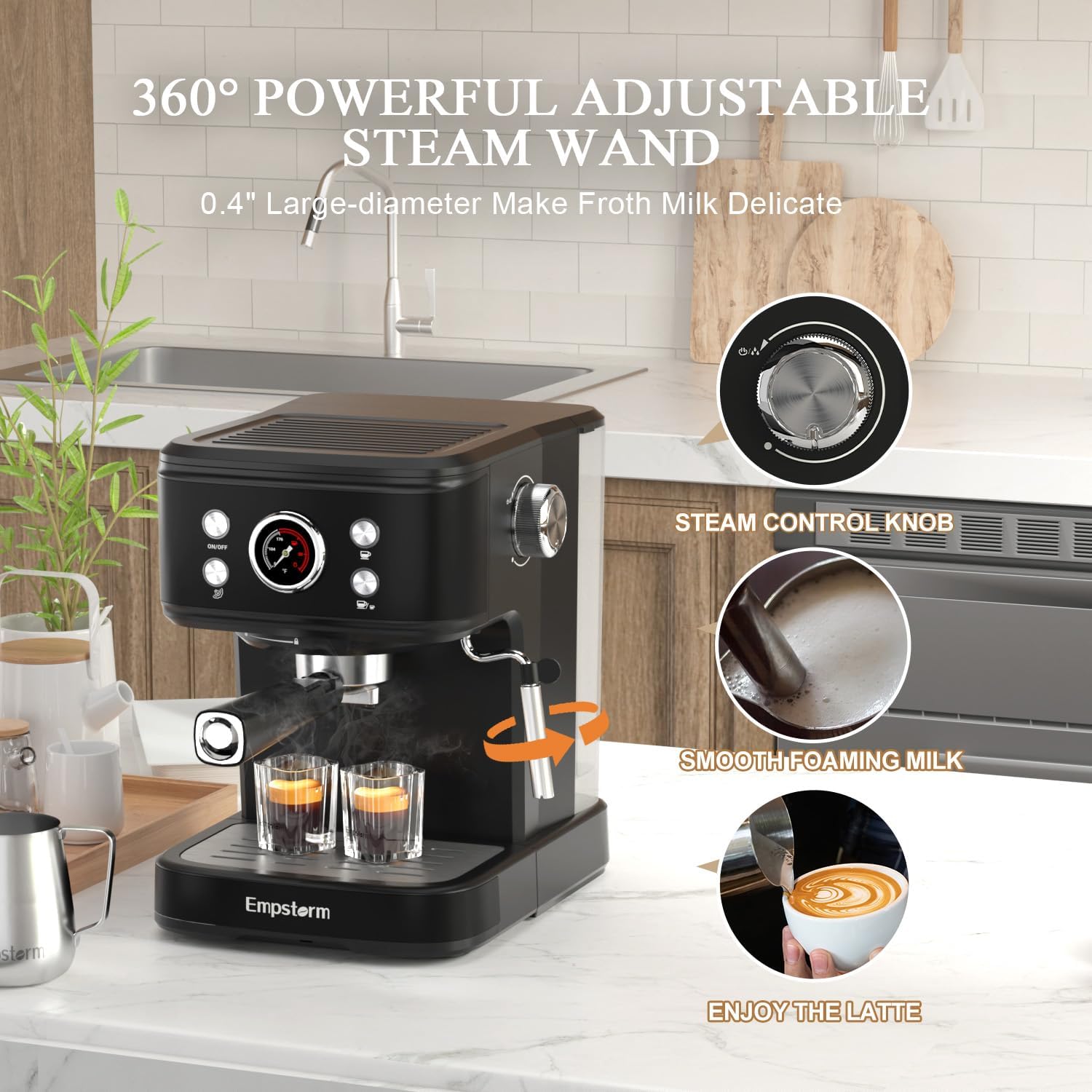 Espresso Machine 20 Bar with Milk Frother, Black V468