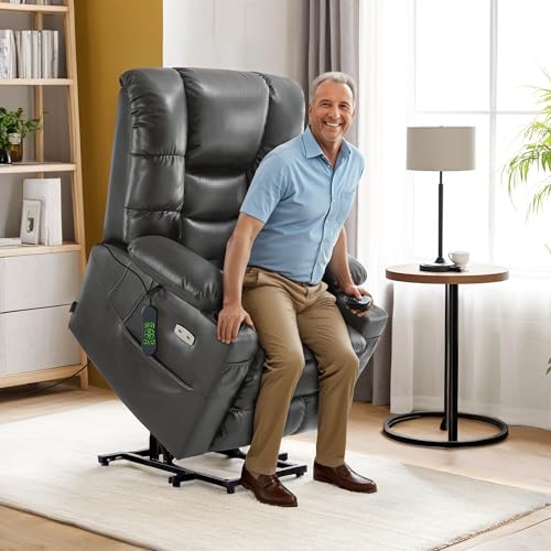 MCombo Large Triple Motor Power Lift Recliner Chair with Massage and Dual Heating, Faux Leather, Dark Brown X979