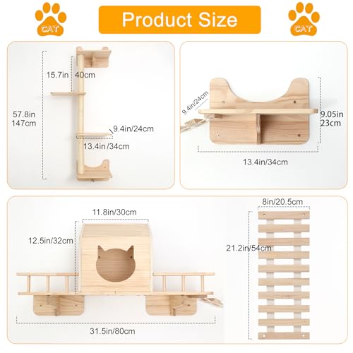 Cat Wall Shelves with Scratching Post, 3-Step Indoor Climbing Set H1185
