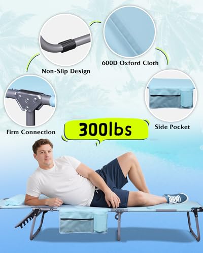 WLIVE Military Camping Cot, Portable Folding Cot with Carry Bag, Supports 300 Lbs, Silver Greige R758042