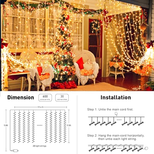JMEXSUSS 300 LED Remote Control Christmas Curtain Lights, Warm White V64841