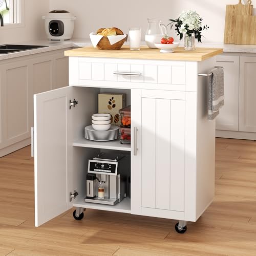 Shintenchi Kitchen Island Cart with Storage on Wheels, White V99091