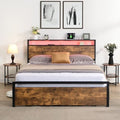 Full Bed with Storage Headboard and 2 Drawers, Full Size Bed Frame with LED Lights & Built-in USB Charging Stations, Metal Platform Bed, No Box Spring Needed, Easy Assemble