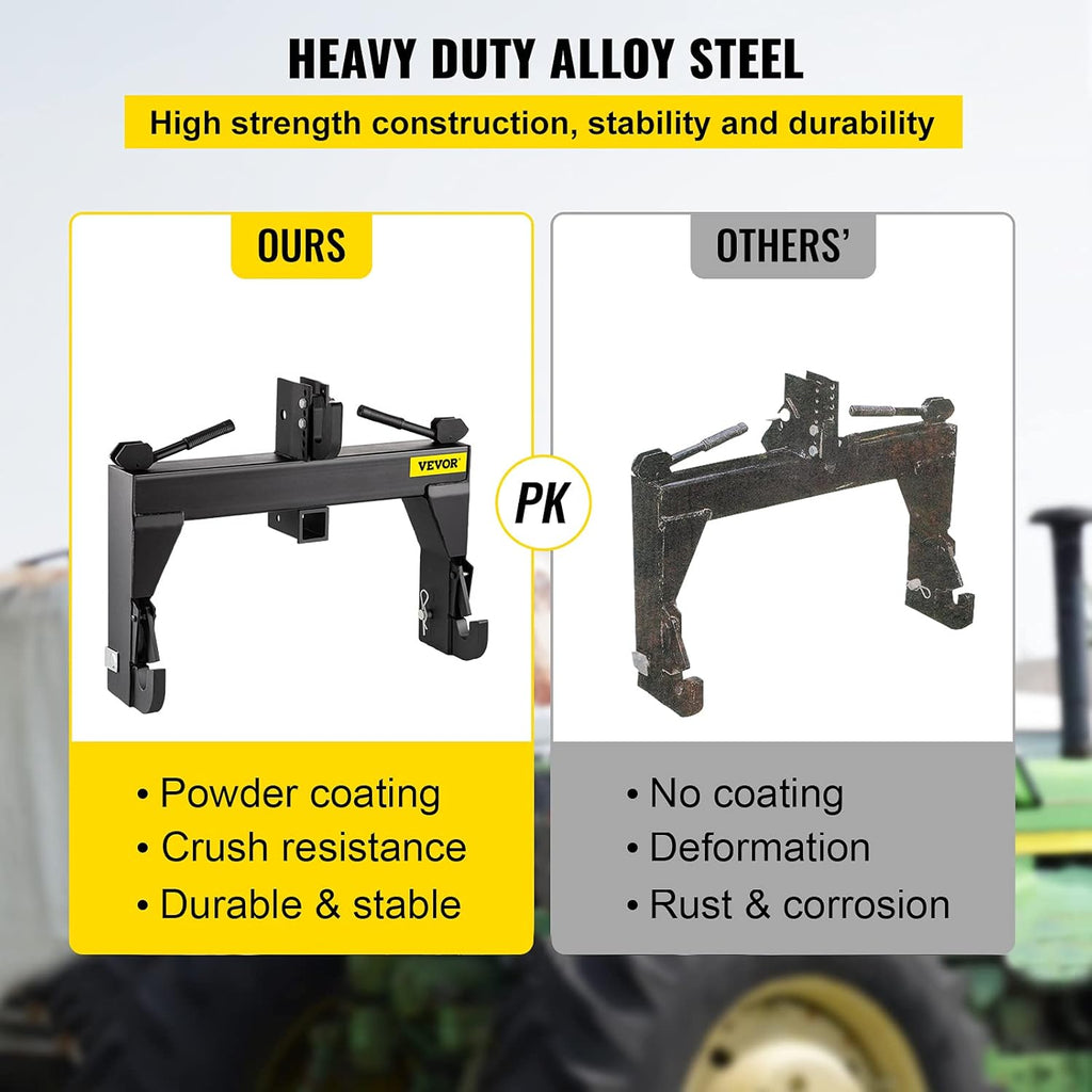 VEVOR 3-Point Quick Hitch, 3000 LBS Lifting Capacity, Category 1 & 2 Tractor Attachment U6583