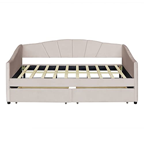 Harper & Bright Designs Twin Size Upholstered Daybed with Storage Drawers, Beige X53773