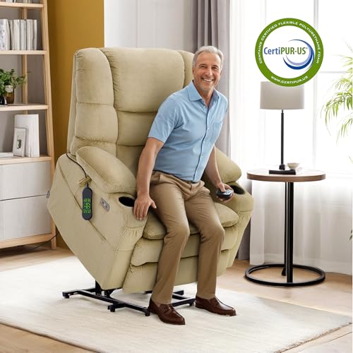 MCombo Large Triple Motor Power Lift Recliner Chair with Massage and Dual Heating, Grey D316