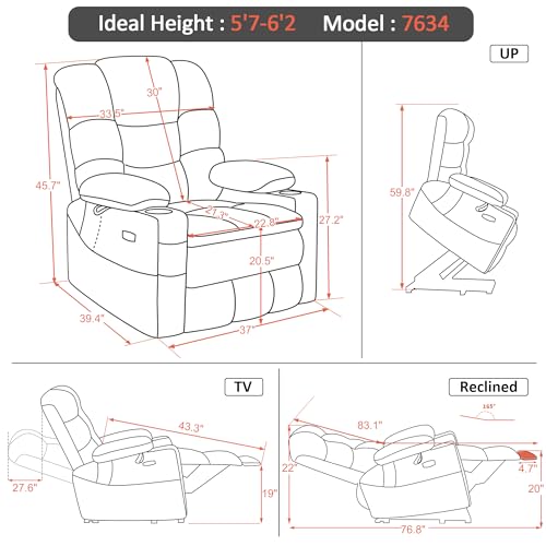 MCombo Large Triple Motor Power Lift Recliner Chair with Massage and Dual Heating, Grey D316