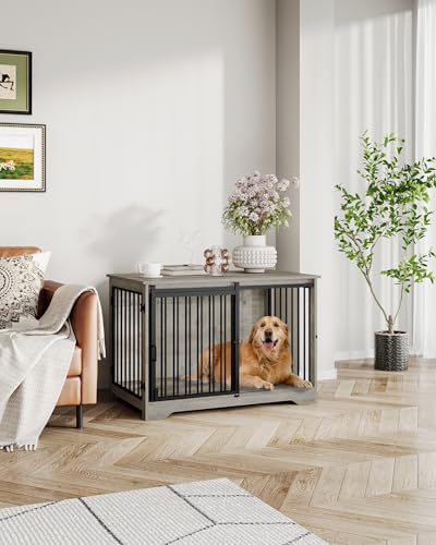 Dog Crate Furniture with Barn Door for Small Medium Dogs, Rustic Brown P911