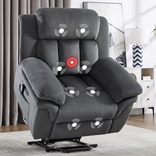 CANMOV 46" Wide Power Lift Recliner Chair for Elderly, with Massage and Heat, Light Brown K346927