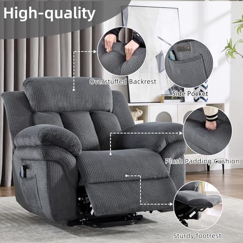 CANMOV 46" Wide Power Lift Recliner Chair for Elderly, with Massage and Heat, Light Brown K346927