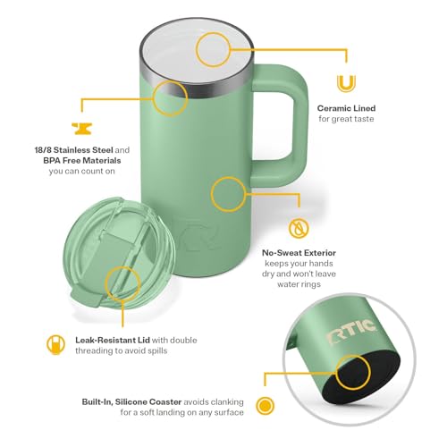 RTIC 20oz Road Trip Travel Mug with Lid and Handle, Insulated Stainless Steel P393441