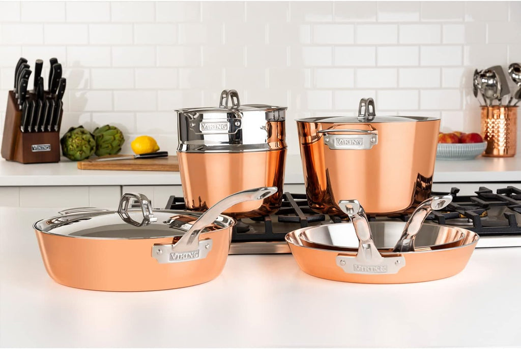 Viking Culinary 4-Ply Copper Clad Cookware Set, 9 Piece, Oven Safe B51011