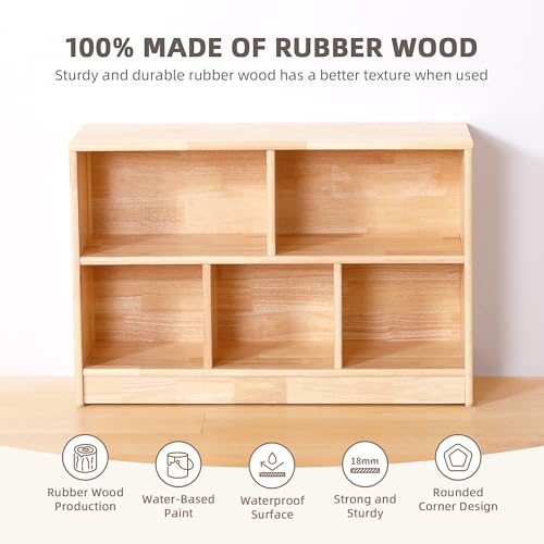 Rubber Wood 3-Compartment Storage Cabinet, 2-Tier Toy Organizer for Kids Room I3900