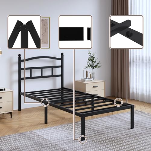 Full Metal Bed Frame 14 Inch Tall Heavy Duty Black Steel Slats Platform J736200