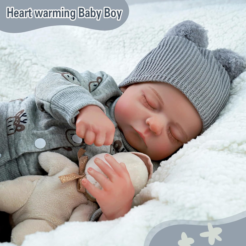 ADFO Lifelike Reborn Baby Dolls Boy 17-Inch Soft Body Realistic Newborn Vinyl with Toy Accessories T321