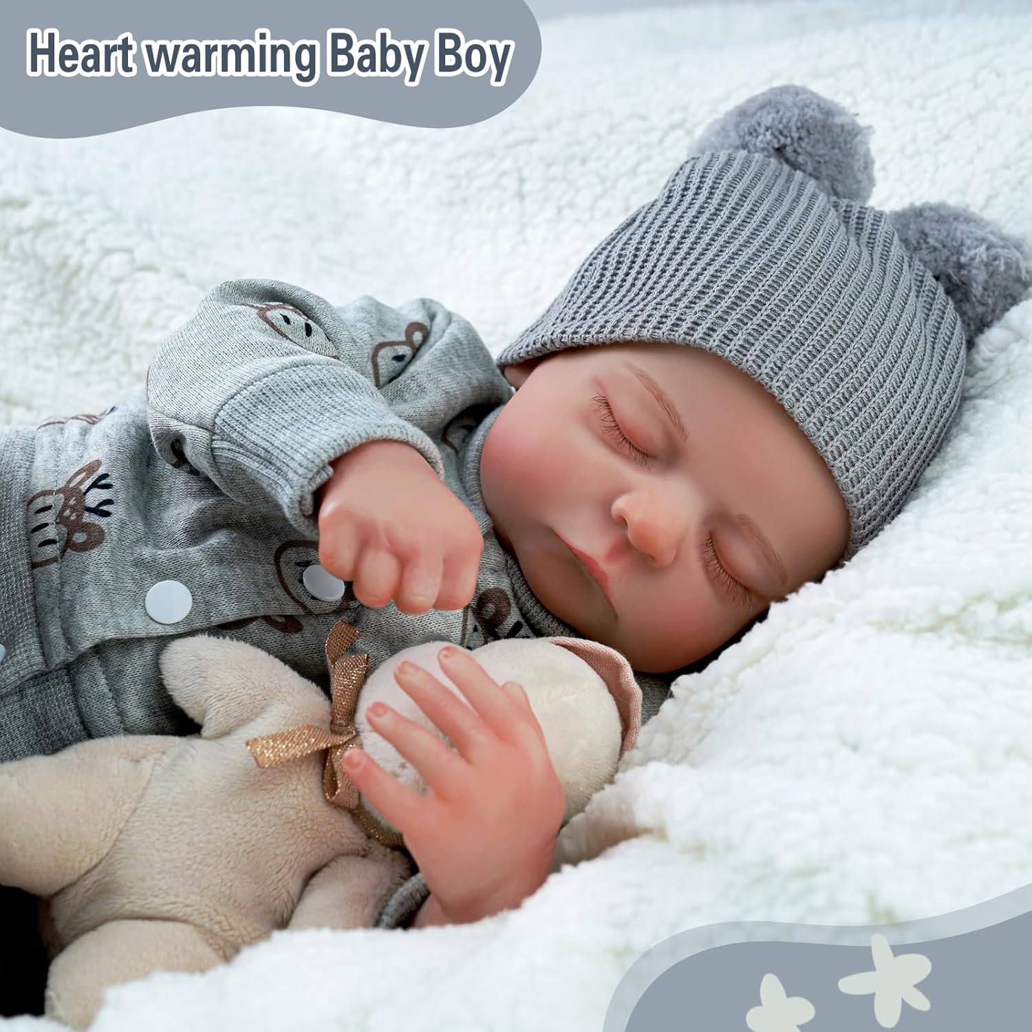 ADFO Lifelike Reborn Baby Dolls Boy 17-Inch Soft Body Realistic Newborn Vinyl with Toy Accessories T321
