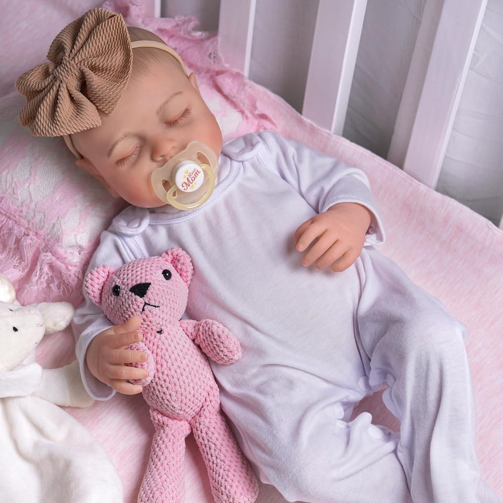 JIZHI Lifelike Reborn Baby Dolls - 20inch Baby Soft Body Realistic-Newborn Baby Dolls Poseable Limbs Real Life Baby Dolls Sleeping Girl with Feeding Kit Gift Box for Kids Age 3+