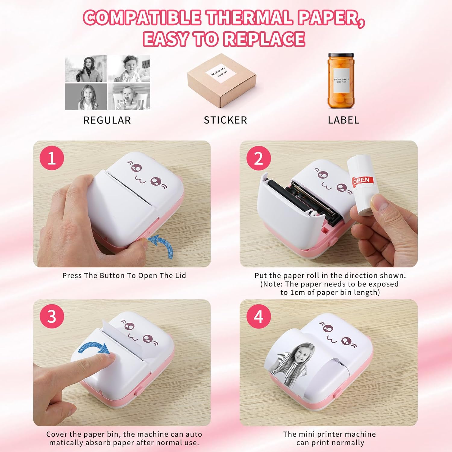 Mini Portable Printer with 7 Rolls Paper, Bluetooth Wireless for Smartphone P54171